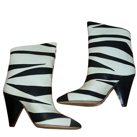 NEW NIB Isabel Marant Leebu Zebra Stripe Leather Boots - Picture 8 of 14